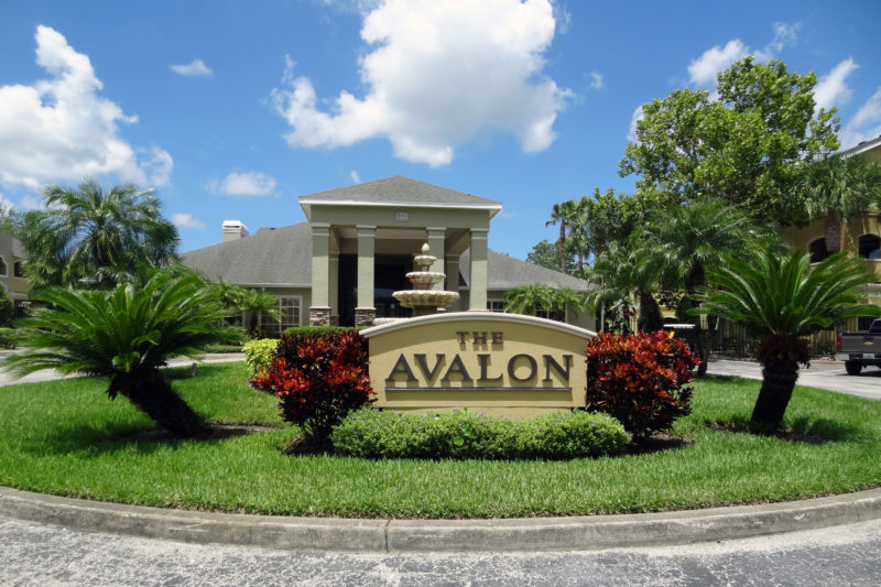 Front entrance to Avalon condo complex