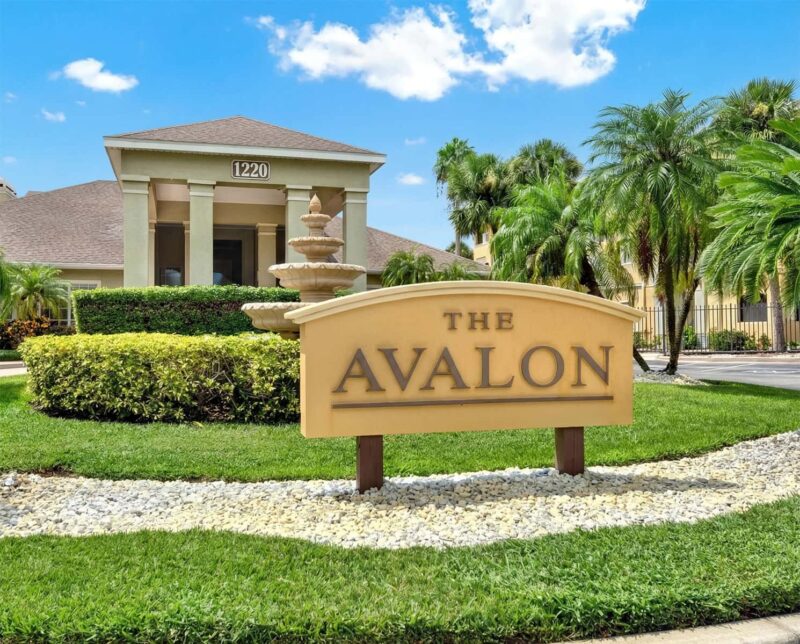 Entrance sign for Avalon at Clearwater gated community
