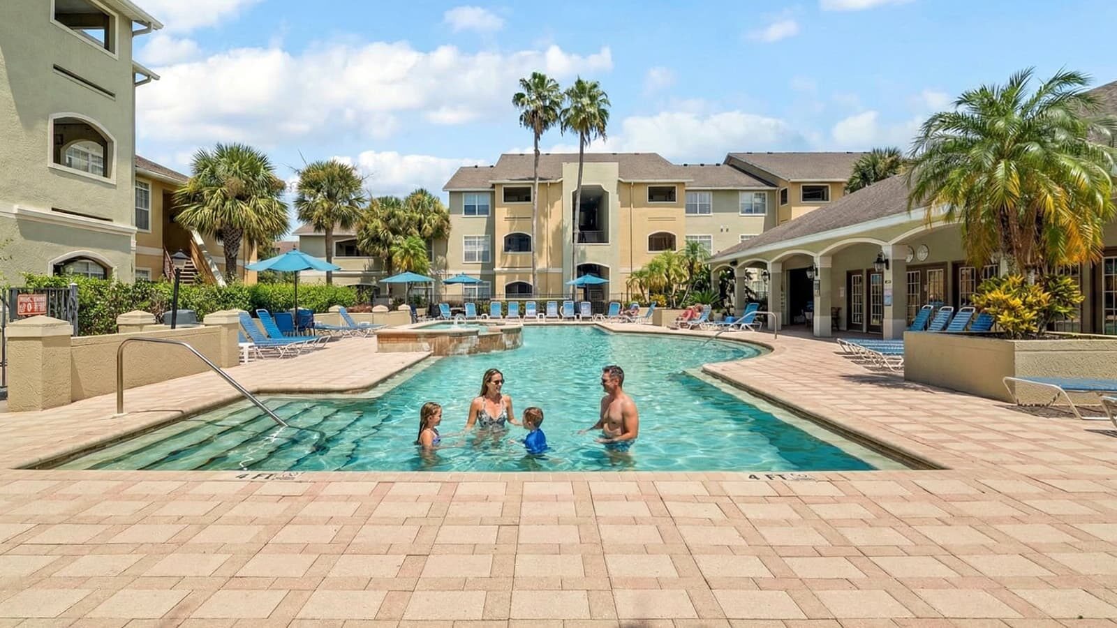 Family enjoying the heated pool at Avalon at Clearwater