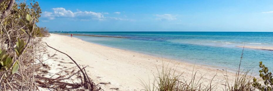 Quiet beach near Clearwater Beach with white sand and calm Gulf water